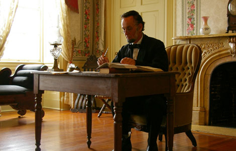 PETERSBURG, VIRGINIA: In a reenactment,  President Lincoln kept the White House open to all visitors.  Even during the war, anyone could visit the President in his office.  (Photo Credit Â© Wilfried Hauke / Vidicom Media)
