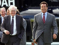 Warren "Eddy" Buffet & Arnold Schwarzenegger Arrive At Rothschild's Waddesdon Manor By Helicopter, For Secret Meeting.