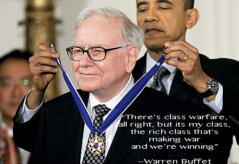 WASHINGTON, DC - FEBRUARY 15: Investor Warren Buffett (L) is presented with the 2010 Medal of Freedom by U.S. President Barack Obama during an East Room event at the White House February 15, 2011 in Washington, DC. Obama presented the medal, the highest honor awarded to civilians, Apparently for sharing the same interest in abortions.