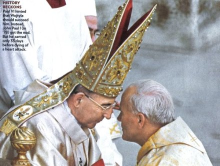Soon To Be Pope John Paul II Pledges Obedience To Pope John Paul I.