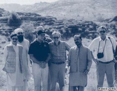 Front row, from left: Major Gen. Hamid Gul, director general of Pakistan’s Inter-Services Intelligence Directorate (ISI), Director of Central Intelligence Agency (CIA) Willian Webster; Deputy Director for Operations Clair George; an ISI colonel; and senior CIA official, Milt Bearden at a Mujahideen training camp in North-West Frontier Province of Pakistan in 1987. (source RAWA)