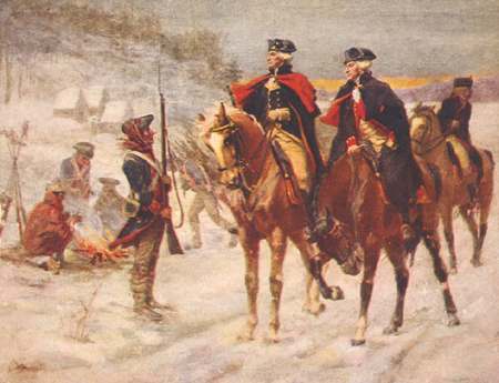 Washington and Lafayette look over the troops at Valley Forge In Our Fight For Independence!