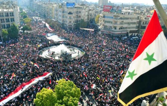 America, out, out, Syria will stay free’; chanted a million-strong march in Damascus on Wednesday