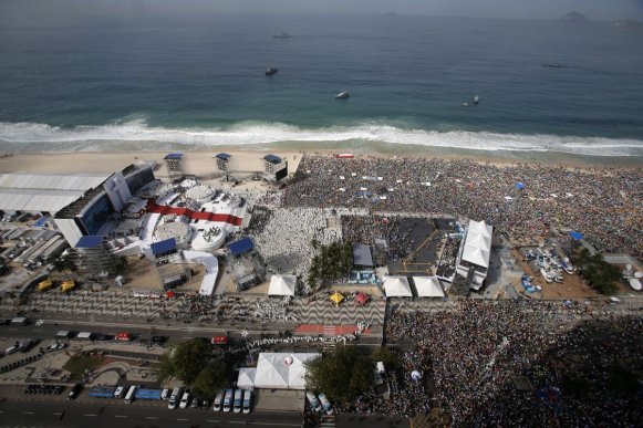Three million people gather on Rio beach for mass with Pope Francis. July 2013