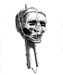 A drawing of Oliver Cromwell's head on a spike from the late 18th century
